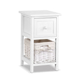 Artiss Bedside Table 1 Drawer with Basket Rustic White X2 - Low Angle