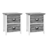 Artiss Bedside Table 2 Drawers Vintage X2 - THYME Grey - Low Angle