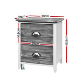 Artiss Bedside Table 2 Drawers Vintage X2 - THYME Grey - Front View
