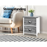 Artiss Bedside Table 2 Drawers Vintage X2 - THYME Grey - Side View