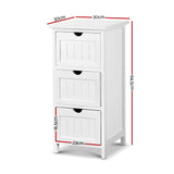 Artiss Bedside Table Bathroom Storage Cabinet 3 Drawers White - Front View