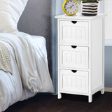 Artiss Bedside Table Bathroom Storage Cabinet 3 Drawers White - Close-Up Angle
