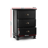 Artiss Bedside Table 3 Drawers Vintage - THYME Black - Front View