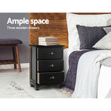 Artiss Bedside Table 3 Drawers Vintage - THYME Black - Top-Down View