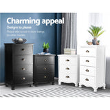 Artiss Bedside Table 3 Drawers Vintage - THYME Black - Rear View