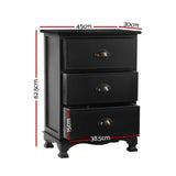 Artiss 2x Bedside Table 3 Drawers Vintage - THYME Black - Side View
