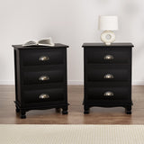 Artiss 2x Bedside Table 3 Drawers Vintage - THYME Black - Low Angle
