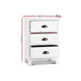 Artiss Bedside Table 3 Drawers Vintage - THYME White - Front View