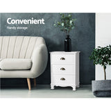 Artiss Bedside Table 3 Drawers Vintage - THYME White - Side View