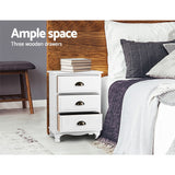 Artiss Bedside Table 3 Drawers Vintage - THYME White - 45-Degree Angle