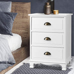 Artiss 2x Bedside Table 3 Drawers Vintage - THYME White, image 2