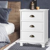 Artiss 2x Bedside Table 3 Drawers Vintage - THYME White - Front View