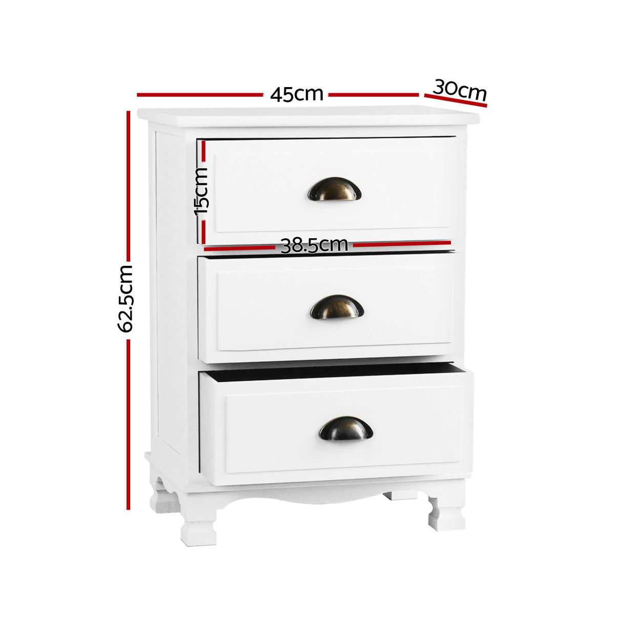 Artiss 2x Bedside Table 3 Drawers Vintage - THYME White