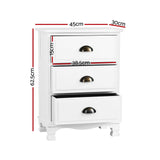 Artiss 2x Bedside Table 3 Drawers Vintage - THYME White - Side View