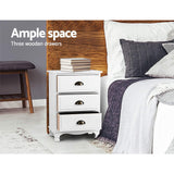 Artiss 2x Bedside Table 3 Drawers Vintage - THYME White - Rear View