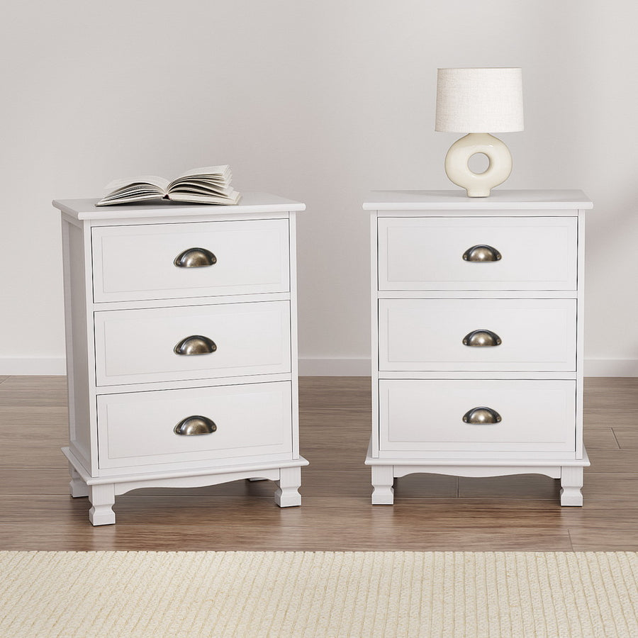 Artiss 2x Bedside Table 3 Drawers Vintage - THYME White, image 8