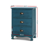 Artiss Bedside Table 3 Drawers Vintage - THYME Blue - Front View