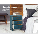 Artiss Bedside Table 3 Drawers Vintage - THYME Blue - Top-Down View