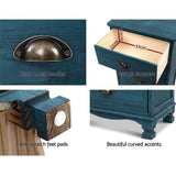 Artiss Bedside Table 3 Drawers Vintage - THYME Blue - 45-Degree Angle