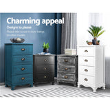 Artiss Bedside Table 3 Drawers Vintage - THYME Blue - Rear View