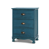 Artiss Bedside Table 3 Drawers Vintage - THYME Blue - Low Angle