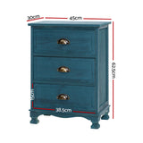 Artiss 2x Bedside Table 3 Drawers Vintage - THYME Blue - Front View