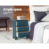 Artiss 2x Bedside Table 3 Drawers Vintage - THYME Blue - 45-Degree Angle