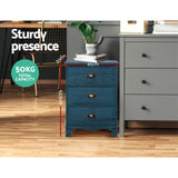 Artiss 2x Bedside Table 3 Drawers Vintage - THYME Blue - Close-Up Angle