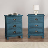 Artiss 2x Bedside Table 3 Drawers Vintage - THYME Blue - Low Angle