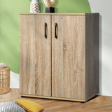 Oikiture Storage Cabinet 3 Shelves Freestanding Wooden - Front View