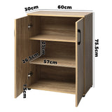 Oikiture Storage Cabinet 3 Shelves Freestanding Wooden - Side View