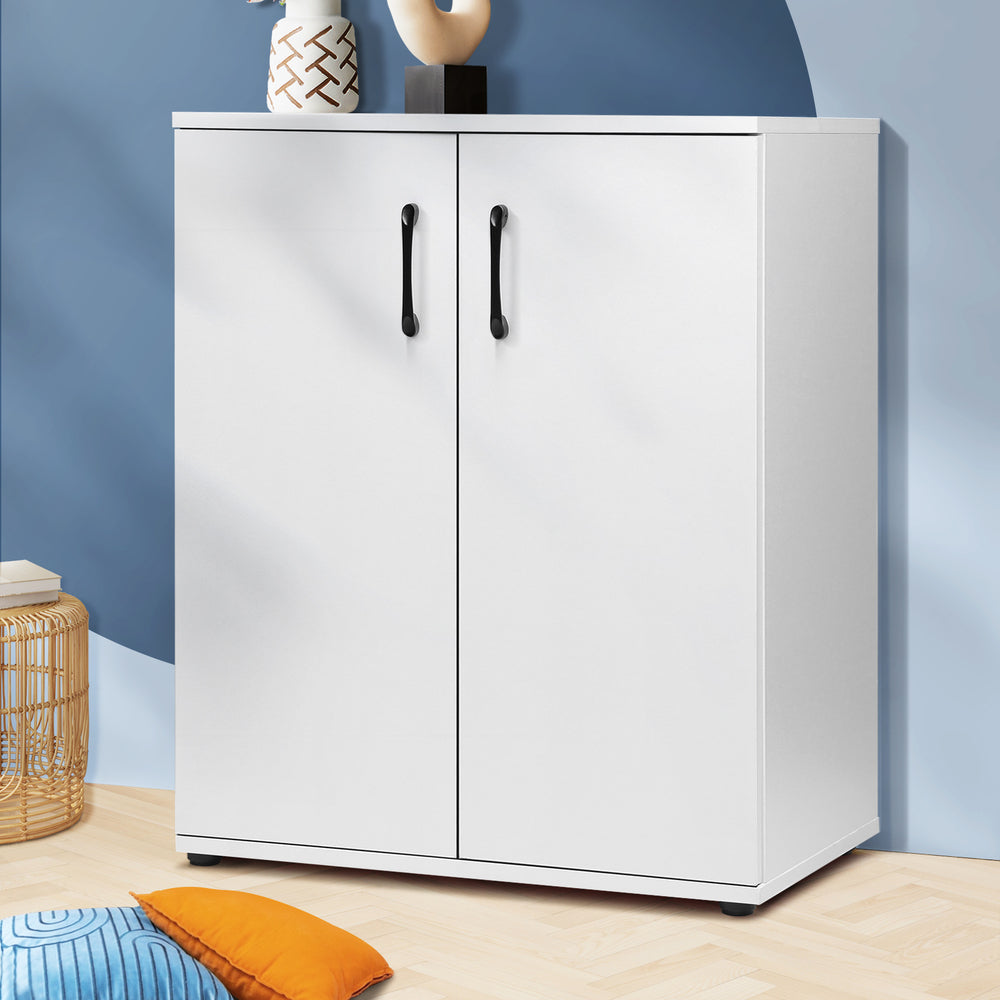 Oikiture Storage Cabinet 3 Shelves Freestanding White