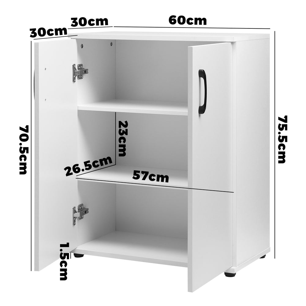 Oikiture Storage Cabinet 3 Shelves Freestanding White