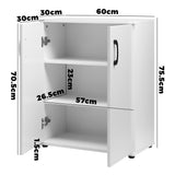 Oikiture Storage Cabinet 3 Shelves Freestanding White - Low Angle