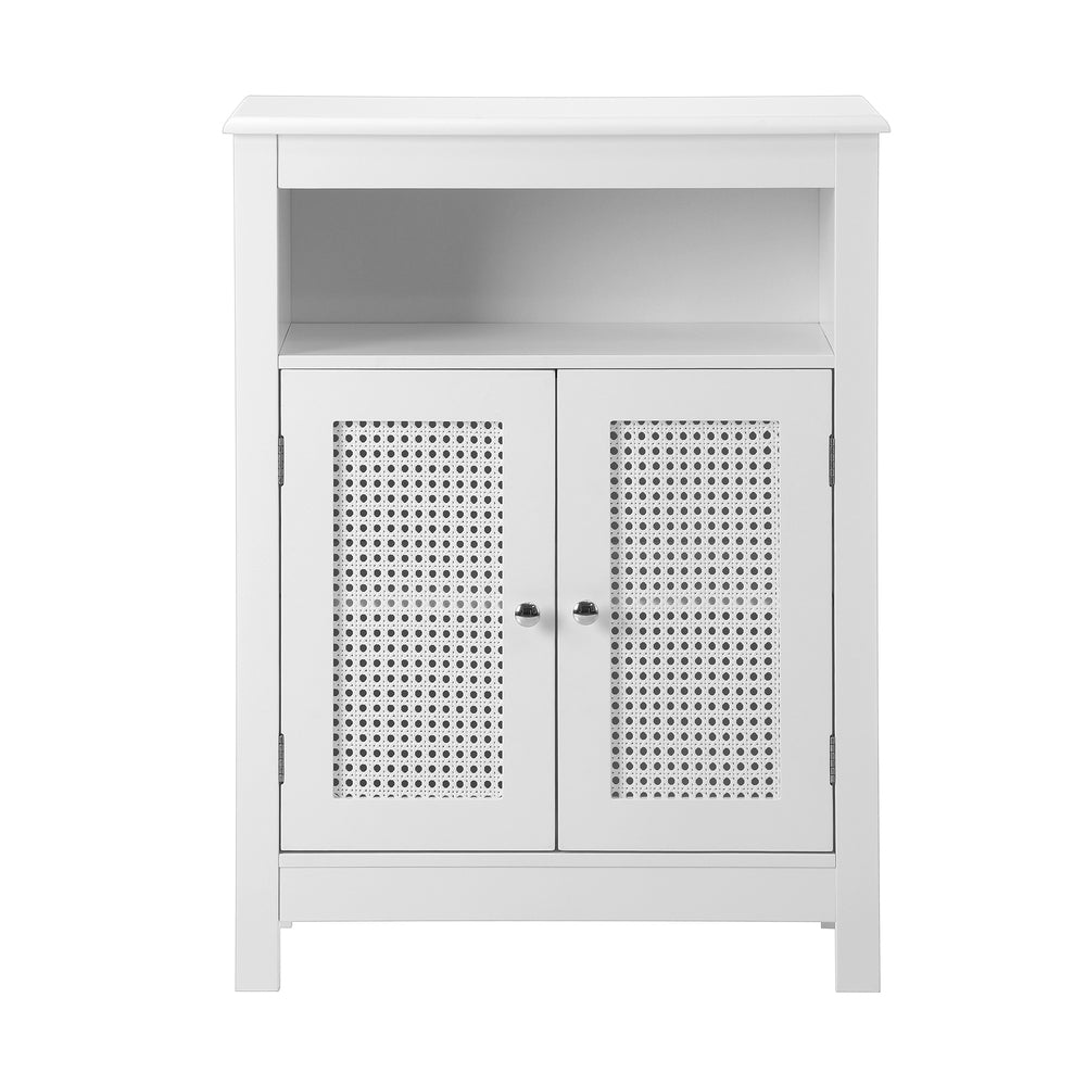 Oikiture Bathroom Cabinet Two Rattan Door White