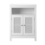 Oikiture Bathroom Cabinet Two Rattan Door White - Rear View