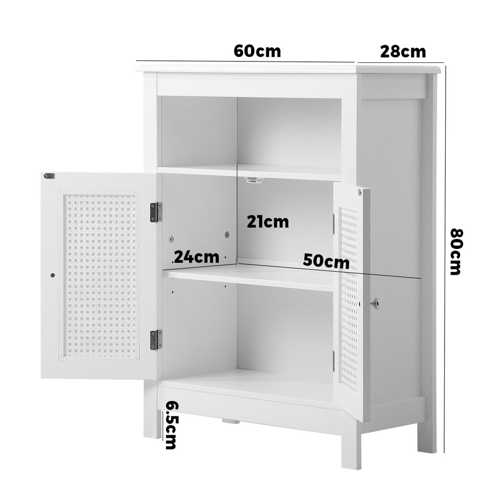 Oikiture Bathroom Cabinet Two Rattan Door White