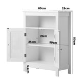 Oikiture Bathroom Cabinet Two Rattan Door White - 45-Degree Angle