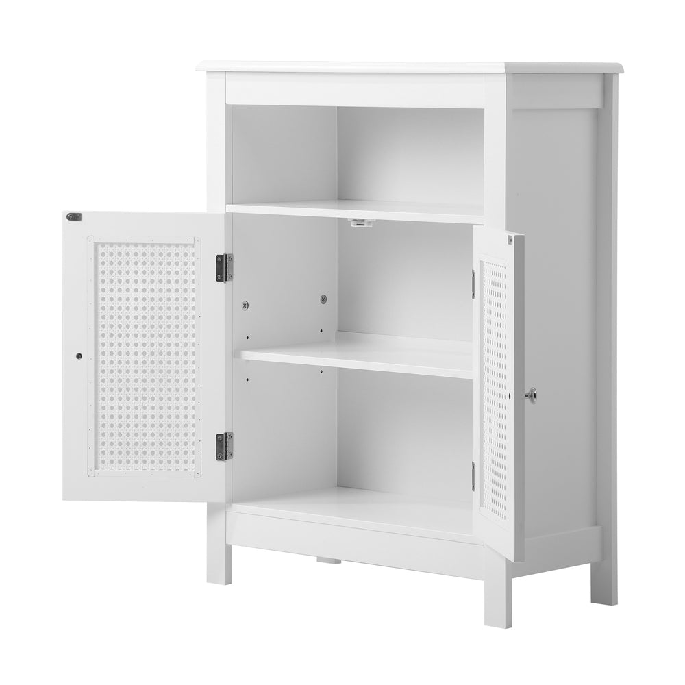Oikiture Bathroom Cabinet Two Rattan Door White