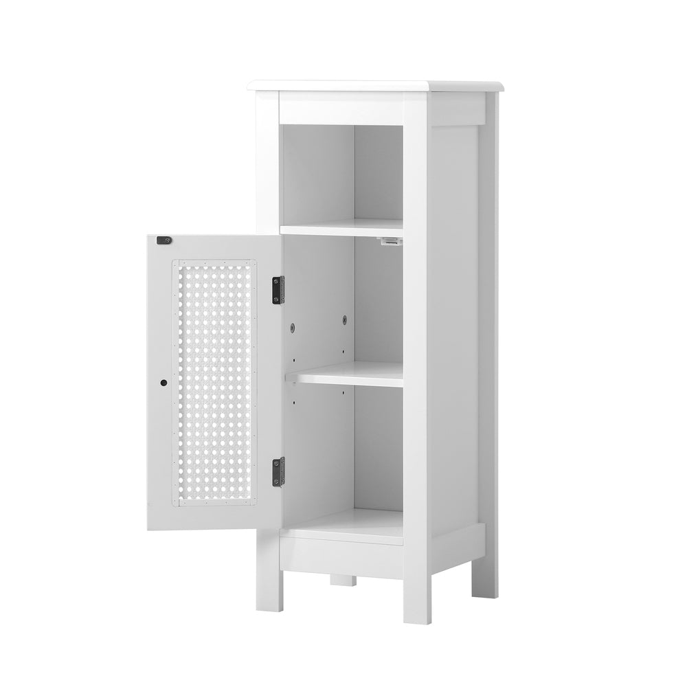 Oikiture Bathroom Cabinet Slim Rattan Door White