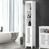 Oikiture Rattan Bathroom Cabinet Tall Slim White - Close-Up Angle