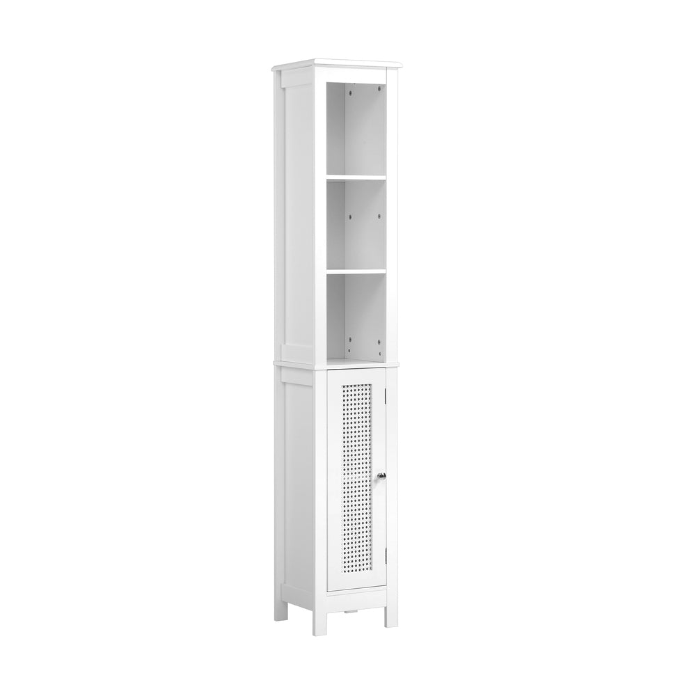 Oikiture Rattan Bathroom Cabinet Tall Slim White