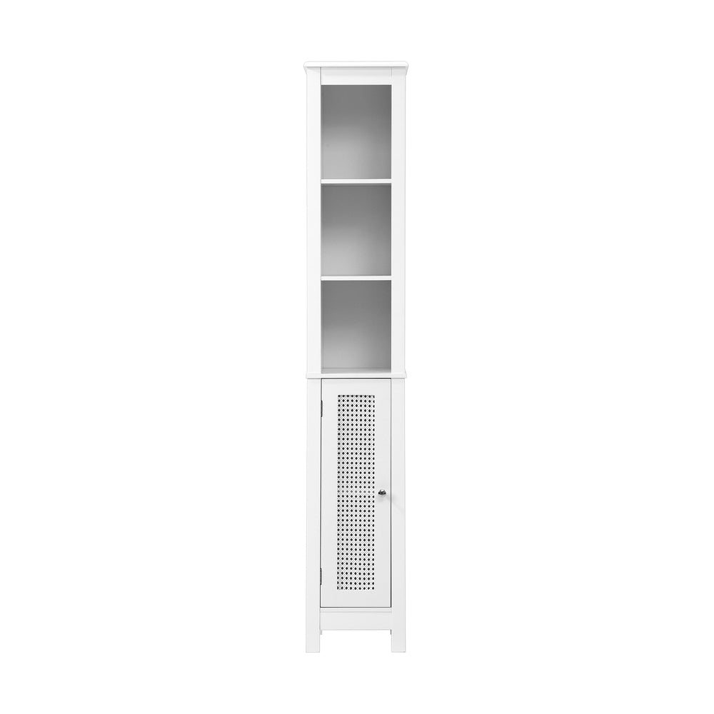 Oikiture Rattan Bathroom Cabinet Tall Slim White
