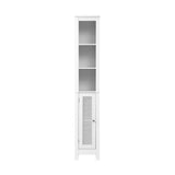 Oikiture Rattan Bathroom Cabinet Tall Slim White - Side View