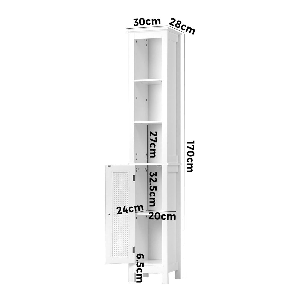 Oikiture Rattan Bathroom Cabinet Tall Slim White