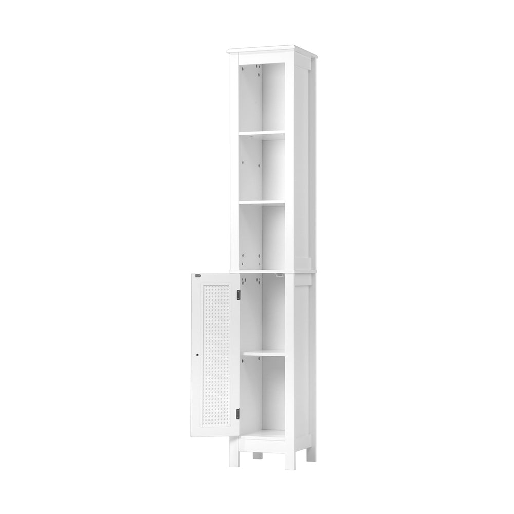 Oikiture Rattan Bathroom Cabinet Tall Slim White