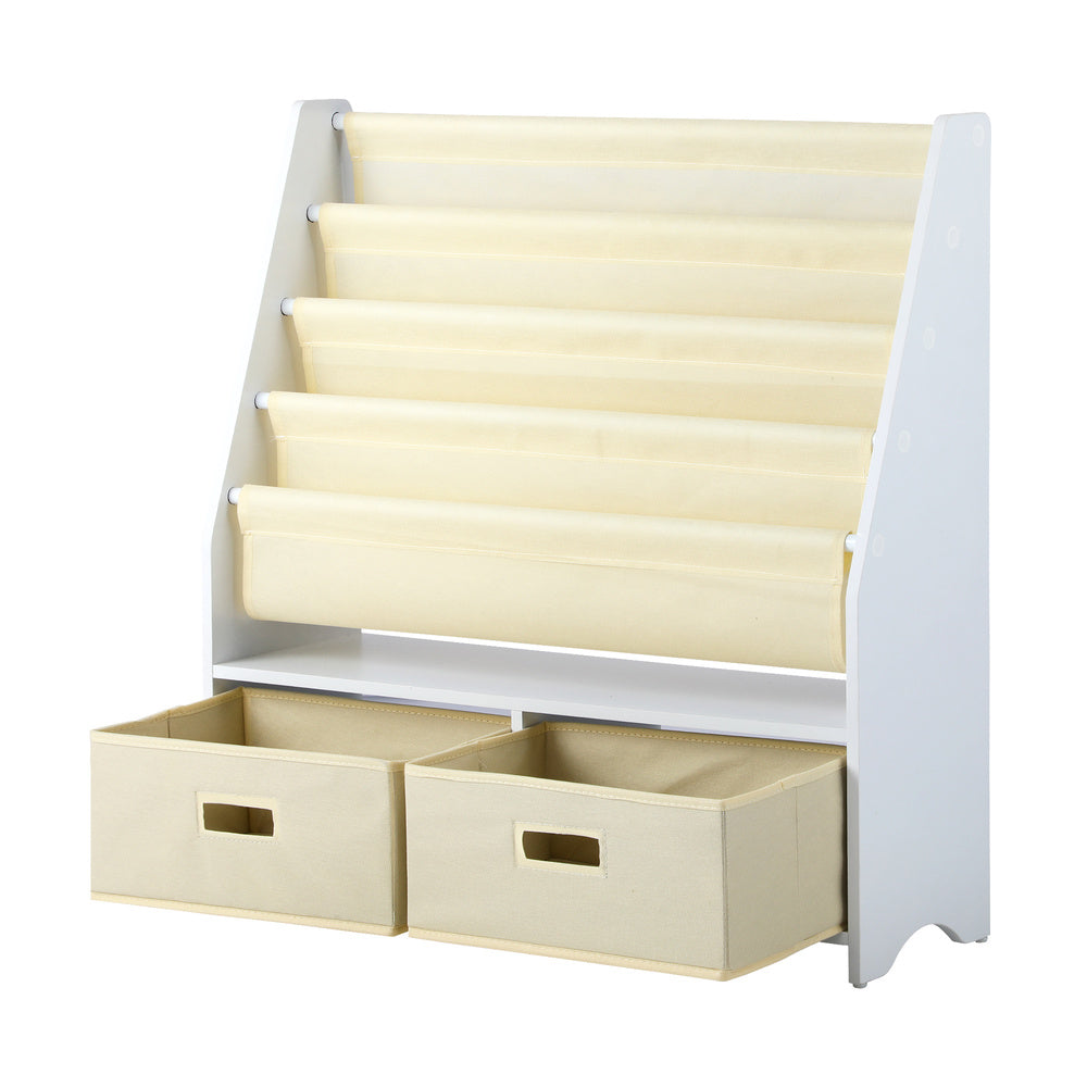 Oikiture 4 Tier Kids Storage Rack with 2 Drawers White&Beige