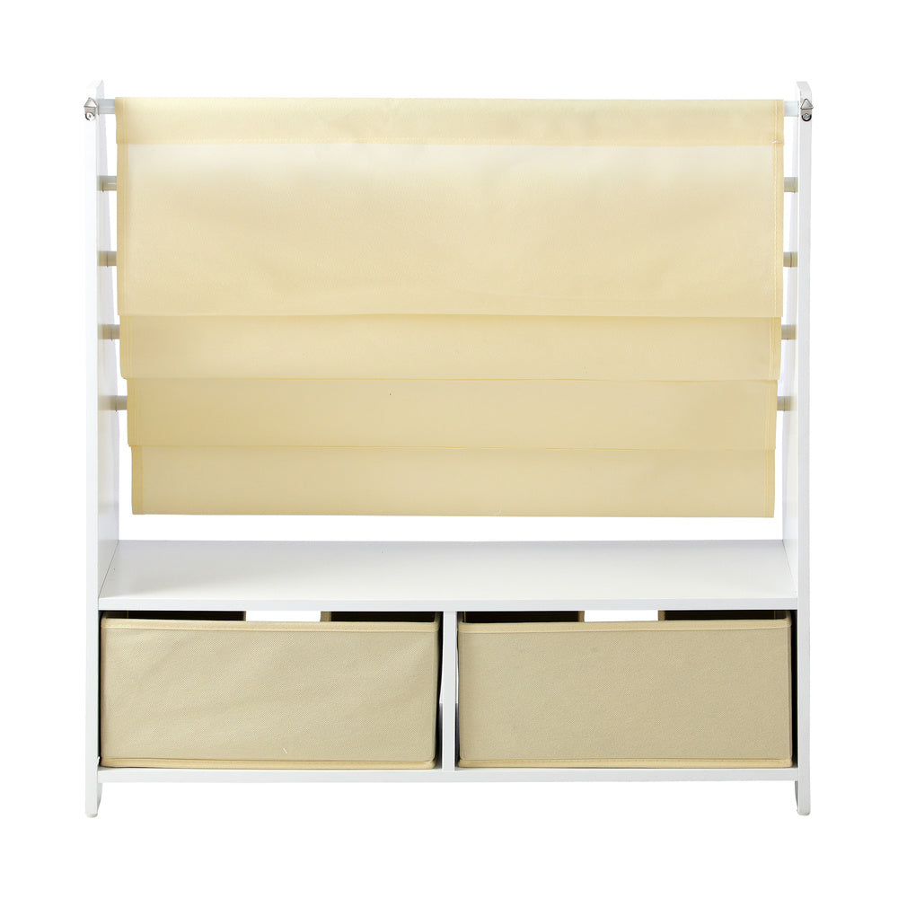 Oikiture 4 Tier Kids Storage Rack with 2 Drawers White&Beige