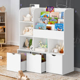 Oikiture Kids Bookcase Toy Organiser Cabinet With Chest - Front View