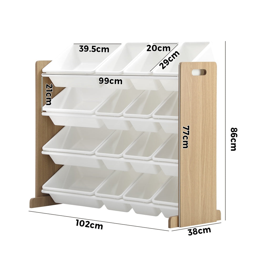 Oikiture 16 Bins 4-Tier Kids Toy Organiser Storage Rack